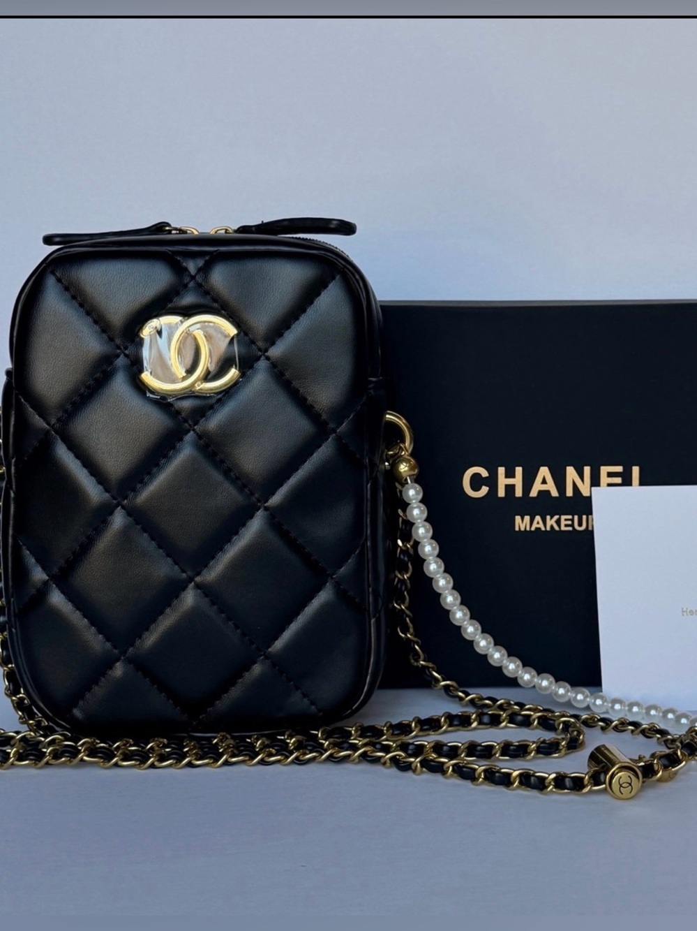 New Novelty CC Quilted Phone Holder Bag Pearl Adjustable Chain GWP / VIP